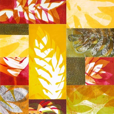 "Red Orange and Green" Abstract Botanical Collage