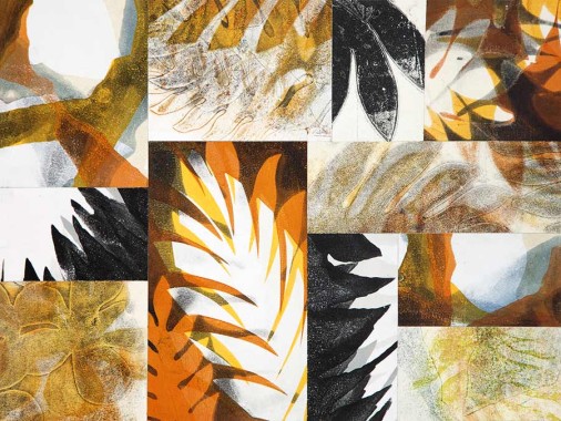 "Tropical Orange" Monoprint Botanical Collage