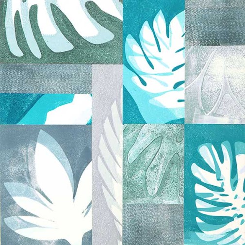 "Blue Hawaiian" Monoprint Botanical Collage