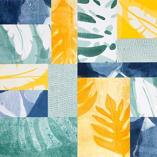 "Blue and Orange" Monoprint Botanical Collage