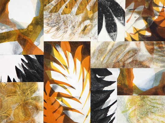 "Tropical Orange" Monoprint Botanical Collage