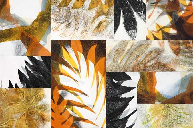 "Tropical Orange" Monoprint-Botanical Collage