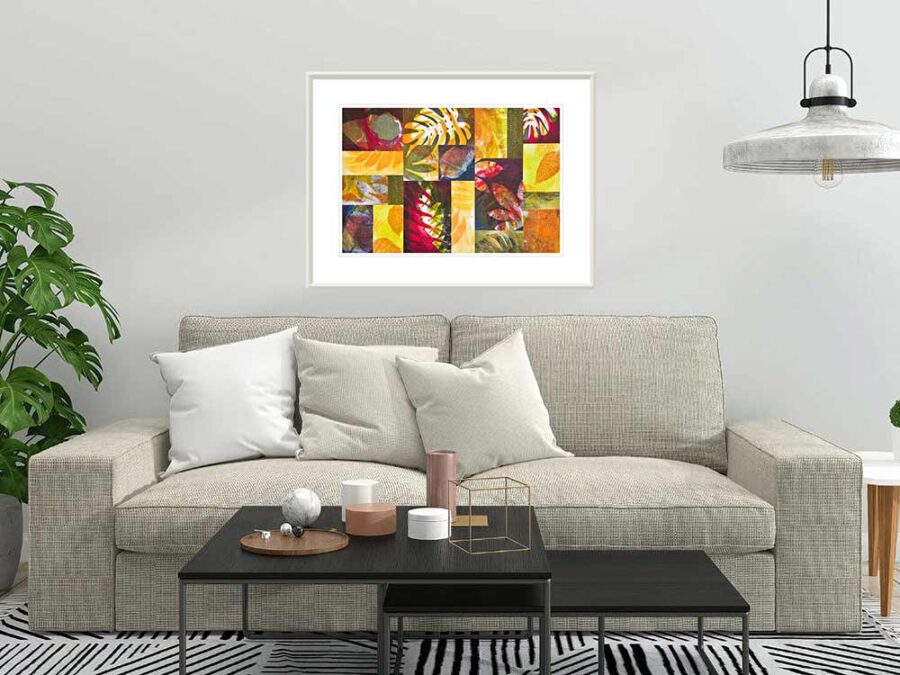 Red, gold, blue and green colorful abstract wall art prints